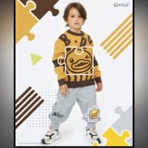 Kids Duck Graphic Sweater - Yellow/Brown